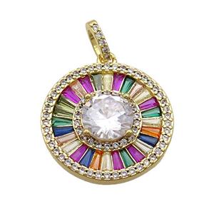 Copper Pendant Pave Zircon Sun Circle Gold Plated, approx 23mm dia [FR11011]