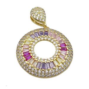 Copper Circle Pendant Pave Zircon Gold Plated, approx 26mm, 8x10mm [FR11012]