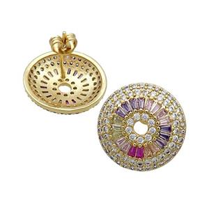 Copper Circle Stud Earring Pave Zircon Gold Plated, approx 18mm dia [FR11013]
