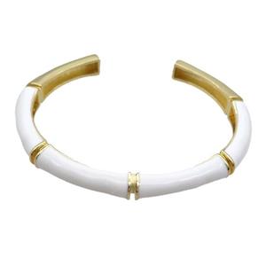 Copper Bangle White Enamel Gold Plated, approx 8.5mm, 55-65mm dia [FR11029]