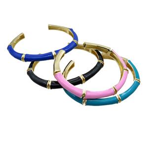 Copper Bangle Enamel Gold Plated Mixed, approx 8.5mm, 55-65mm dia [FR11034]