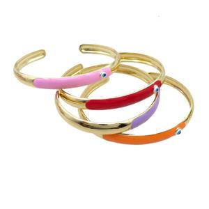 Copper Bangle Enamel Eye Gold Plated Mixed, approx 8mm, 55-65mm dia [FR11043]