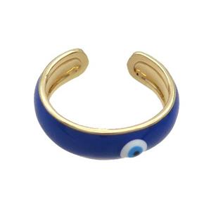 Copper Ring Royalblue Enamel Eye Gold Plated, approx 6.5mm, 18mm dia [FR11045]