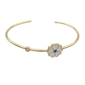 Copper Bangle White Enamel Flower Gold Plated, approx 14mm, 55-65mm [FR11053]