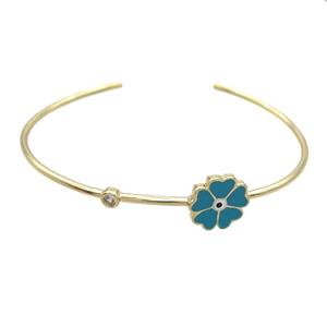 Copper Bangle Teal Enamel Flower Gold Plated, approx 14mm, 55-65mm [FR11054]