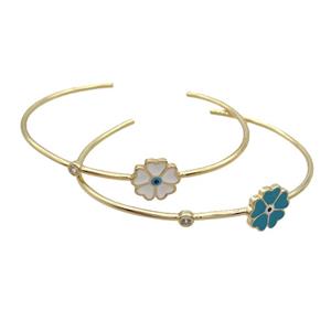 Copper Bangle Enamel Flower Gold Plated Mixed, approx 14mm, 55-65mm [FR11055]