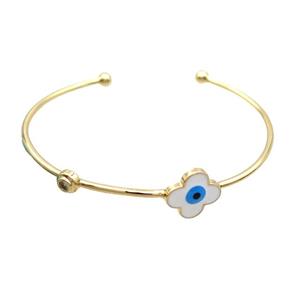 Copper Bangle White Enamel Clover Evil Eye Gold Plated, approx 14mm, 55-65mm [FR11056]