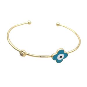 Copper Bangle Teal Enamel Clover Evil Eye Gold Plated, approx 14mm, 55-65mm [FR11057]
