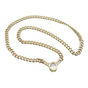 Copper Necklace Pave Crystal Glass Gold Plated, approx 18-25mm, 44cm length [FR11065]