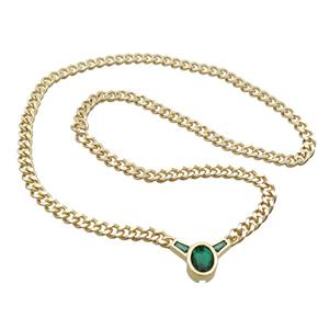 Copper Necklace Pave Green Crystal Glass Gold Plated, approx 18-25mm, 44cm length [FR11066]