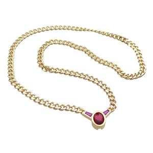 Copper Necklace Pave Red Crystal Glass Gold Plated, approx 18-25mm, 44cm length [FR11067]
