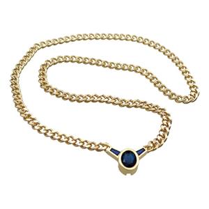 Copper Necklace Pave Blue Crystal Glass Gold Plated, approx 18-25mm, 44cm length [FR11068]
