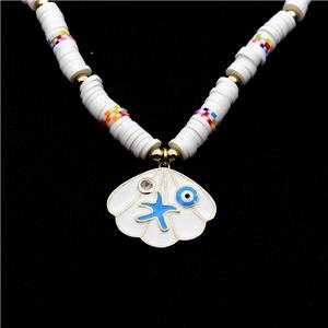White Polymer Clay Necklace Copper White Enamel Starfish, approx 25mm, 6mm, 44-50cm length [FR11082]