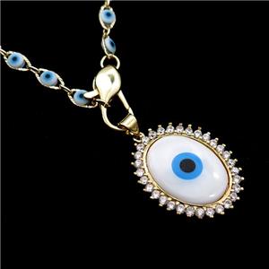 Copper Necklace Eye Pave Zircon Enamel Gold Plated, approx 22-28mm, 50cm length [FR11089]