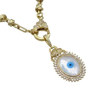 Copper Necklace Eye Pave Zircon Gold Plated, approx 25-40mm, 8mm, 50cm length [FR11094]