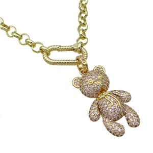 Copper Necklace Bear Pave Zircon Gold Plated, approx 23-35mm, 6mm, 50-55cm length [FR11100]