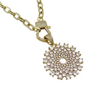 Copper Necklace Sunflower Pave Zircon Gold Plated, approx 33mm, 5.5-8mm, 50cm length [FR11101]