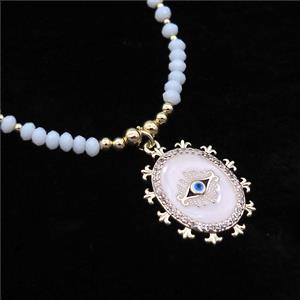 White Crystal Glass Necklace White Enamel Eye Gold Plated, approx 20-24mm, 3.5mm, 38-43cm length [FR11128]