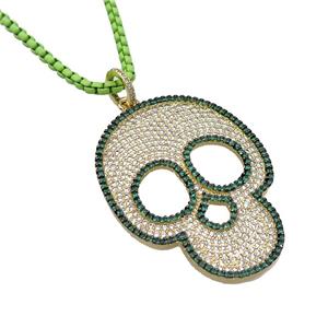 Olive Lacquered Copper Necklace Skull Pave Zircon Gold Plated, approx 35-45mm, 3mm, 38-43cm length [FR11134]