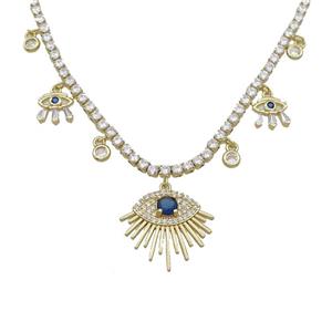Copper Necklace Pave Crystal Glass Eye Gold Plated, approx 20mm, 4-12mm, 2.5mm, 36-43cm length [FR11136]