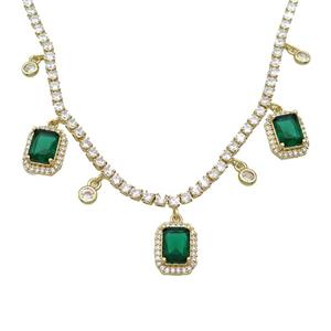 Copper Necklace Pave Crystal Glass Rectangle Gold Plated, approx 10-12mm, 4mm, 2.5mm, 36-43cm length [FR11137]