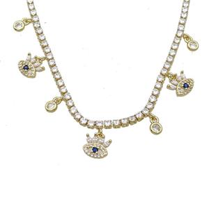 Copper Necklace Pave Crystal Glass Crown Gold Plated, approx 9mm, 4mm, 2.5mm, 36-43cm length [FR11139]