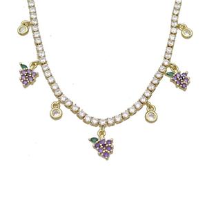 Copper Necklace Pave Crystal Glass Grape Gold Plated, approx 8-10mm, 4mm, 2.5mm, 36-43cm length [FR11140]