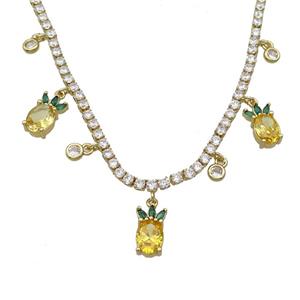 Copper Necklace Pave Crystal Glass Pear Gold Plated, approx 6-12mm, 4mm, 2.5mm, 36-43cm length [FR11143]