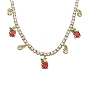 Copper Necklace Pave Crystal Glass Apple Gold Plated, approx 5-8mm, 4mm, 2.5mm, 36-43cm length [FR11144]