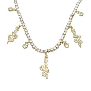 Copper Necklace Pave Crystal Glass Snake Gold Plated, approx 12-20mm, 4mm, 2.5mm, 36-43cm length [FR11146]