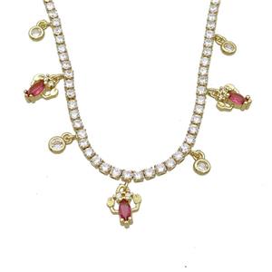 Copper Necklace Pave Crystal Glass Crab Gold Plated, approx 8mm, 4mm, 2.5mm, 36-43cm length [FR11148]
