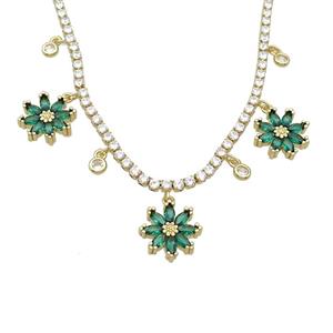 Copper Necklace Pave Crystal Glass Snowflake Gold Plated, approx 15mm, 4mm, 2.5mm, 36-43cm length [FR11149]