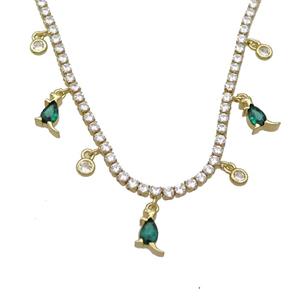 Copper Necklace Pave Crystal Glass Kangaroo Gold Plated, approx 7-10mm, 4mm, 2.5mm, 36-43cm length [FR11151]