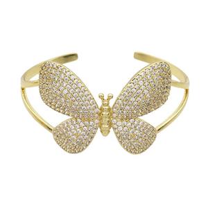 Copper Butterfly Bangle Pave Zircon Gold Plated, approx 32-45mm, 50-60mm dia [FR11155]