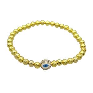 Copper Bracelet White Enamel Evil Eye Pave Zircon Stretchy Gold Plated, approx 8mm, 5mm [FR11156-8MM]