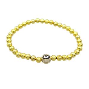 Copper Bracelet Black Enamel Evil Eye Pave Zircon Stretchy Gold Plated, approx 10mm, 5mm [FR11157-10MM]