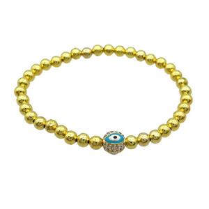 Copper Bracelet Teal Enamel Evil Eye Pave Zircon Stretchy Gold Plated, approx 8mm, 5mm [FR11158-8MM]