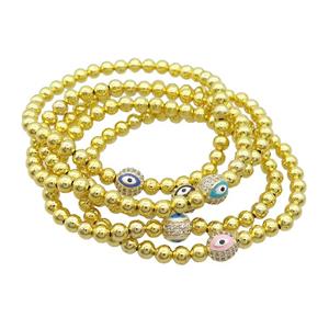 Copper Bracelet Enamel Evil Eye Pave Zircon Stretchy Gold Plated Mixed, approx 8mm, 5mm [FR11161-8MM]