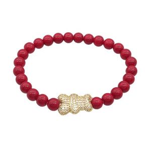 Red Resin Bracelet Bear Pave Zircon Stretchy, approx 13-17mm, 6mm [FR11175]