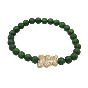 Green Resin Bracelet Bear Pave Zircon Stretchy, approx 13-17mm, 6mm [FR11177]