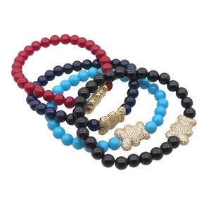 Resin Bracelet Bear Pave Zircon Stretchy Mixed, approx 13-17mm, 6mm [FR11179]