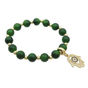 Green Resin Bracelet Hamsahand Pave Zircon Stretchy, approx 15-17mm, 8mm [FR11182]