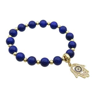 LapisBlue Resin Bracelet Hamsahand Pave Zircon Stretchy, approx 15-17mm, 8mm [FR11183]