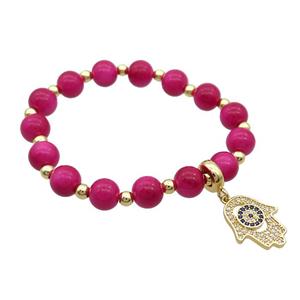 Hotpink Resin Bracelet Hamsahand Pave Zircon Stretchy, approx 15-17mm, 8mm [FR11184]