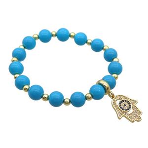TurqBlue Resin Bracelet Hamsahand Pave Zircon Stretchy, approx 15-17mm, 8mm [FR11185]