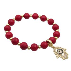 Red Resin Bracelet Hamsahand Pave Zircon Stretchy, approx 15-17mm, 8mm [FR11186]