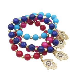 Resin Bracelet Hamsahand Pave Zircon Stretchy Mixed, approx 15-17mm, 8mm [FR11187]