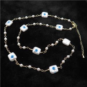 Copper Necklace Chain With Square Eye Parlized Plastic Gold Plated, approx 10mm, 4mm, 45-50cm length [FR11194]