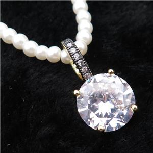 White Pearlized Plastic Necklace Pave Clear Crystal Glass Circle, approx 13mm, 4mm, 45-50cm length [FR11219]