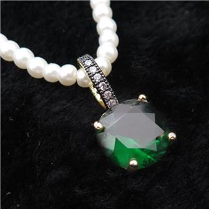 White Pearlized Plastic Necklace Pave Green Crystal Glass Circle, approx 13mm, 4mm, 45-50cm length [FR11220]